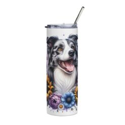 Border Collie in Flowers 20oz Tumbler - Front