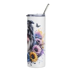 Border Collie in Flowers 20oz Tumbler - Right