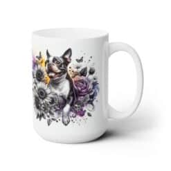 Boston Terrier in Flowers 15oz Mug - Right