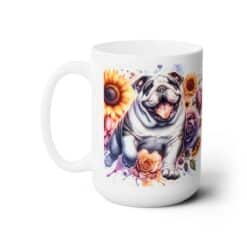 Bulldog in Flowers 15oz Mug - Left