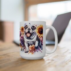 Bulldog in Flowers 15oz Mug - Lifestyle