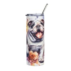 Bulldog in Flowers 20oz Tumbler - Front