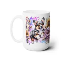 Cardigan Welsh Corgi in Flowers 15oz Mug - Left