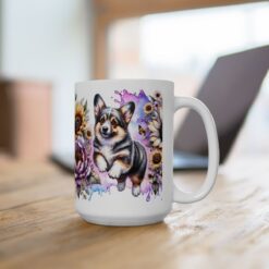 Cardigan Welsh Corgi in Flowers 15oz Mug - Lifestyle