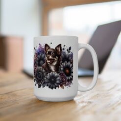 Chocolate Chihuahua in Flowers 15oz Mug - Lifestyle