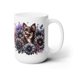 Chocolate Chihuahua in Flowers 15oz Mug - Right
