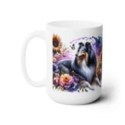 Collie in Flowers 15oz Mug - Left