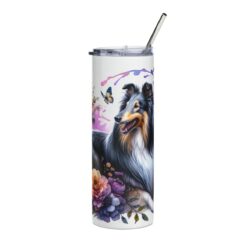 Collie in Flowers 20oz Tumbler - Front
