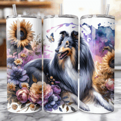 Collie in Flowers 20oz Tumbler - Lifestyle