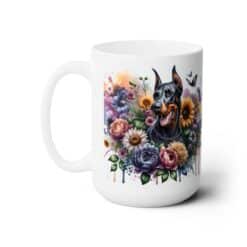 Doberman Pinscher in Flowers 15oz Mug - Left