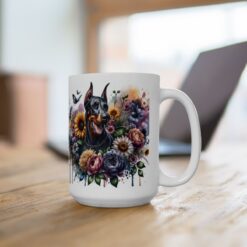 Doberman Pinscher in Flowers 15oz Mug - Lifestyle