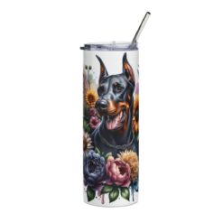Doberman Pinscher in Flowers 20oz Tumbler - Front