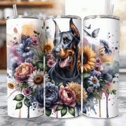 Doberman Pinscher in Flowers 20oz Tumbler - Lifestyle