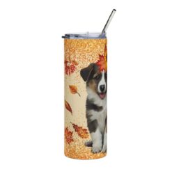Dog in Fall with Leaves 20oz Tumbler - Left