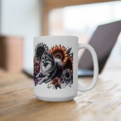 Finnish Spitz in Flowers 15oz Mug - Lifestyle