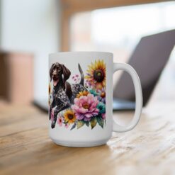 German Shorthaired Pointer in Flowers 15oz Mug - Lifestyle