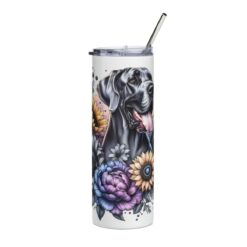 Great Dane in Flowers 20oz Tumbler - Front