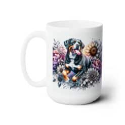 Greater Swiss Mountain Dog in Flowers 15oz Mug - Left