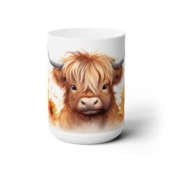 Highland Cow with Sunflowers 15oz Mug - Front