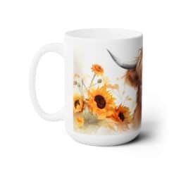 Highland Cow with Sunflowers 15oz Mug - Left