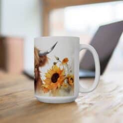 Highland Cow with Sunflowers 15oz Mug - Lifestyle