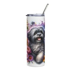 Lhasa Apso in Flowers 20oz Tumbler - Front