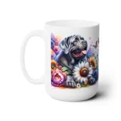 Neapolitan Mastiff in Flowers 15oz Mug - Left