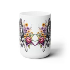 Norwegian Elkhound in Flowers 15oz Mug - Front