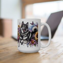 Norwegian Elkhound in Flowers 15oz Mug - Lifestyle