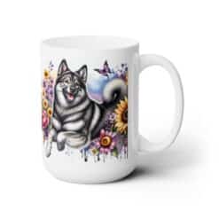 Norwegian Elkhound in Flowers 15oz Mug - Right