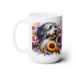 Old English Sheepdog in Flowers 15oz Mug - Left