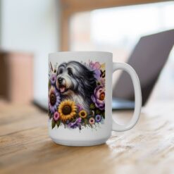 Old English Sheepdog in Flowers 15oz Mug - Lifestyle