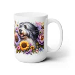 Old English Sheepdog in Flowers 15oz Mug - Right
