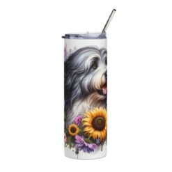 Old English Sheepdog in Flowers 20oz Tumbler - Front