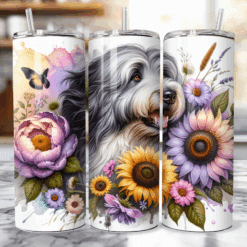 Old English Sheepdog in Flowers 20oz Tumbler - Lifestyle