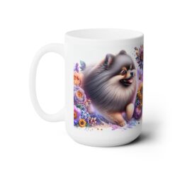 Pomeranian in Flowers 15oz Mug - Left