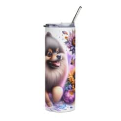 Pomeranian in Flowers 20oz Tumbler - Right