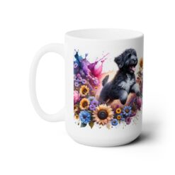 Portuguese Water Dog in Flowers 15oz Mug - Left