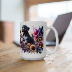 Portuguese Water Dog in Flowers 15oz Mug - Lifestyle