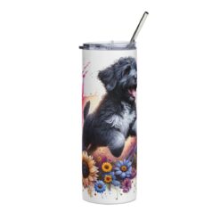 Portuguese Water Dog in Flowers 20oz Tumbler - Front