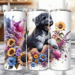 Portuguese Water Dog in Flowers 20oz Tumbler - Lifestyle