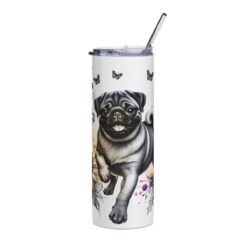 Pug in Flowers 20oz Tumbler - Front