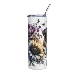 Pug in Flowers 20oz Tumbler - Left