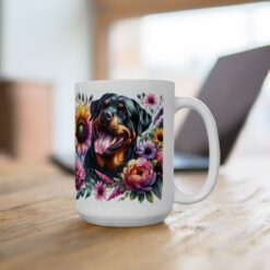 Rottweiler in Flowers 15oz Mug - Lifestyle