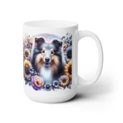 Shetland Sheepdog in Flowers 15oz Mug - Right