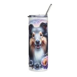 Shetland Sheepdog in Flowers 20oz Tumbler - Front