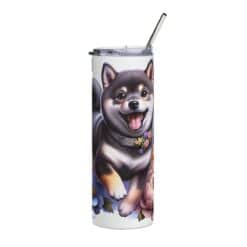 Shiba Inu in Flowers 20oz Tumbler - Front