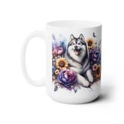Siberian Husky in Flowers 15oz Mug - Left