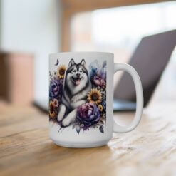 Siberian Husky in Flowers 15oz Mug - Lifestyle