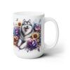 Siberian Husky in Flowers 15oz Mug - Right
